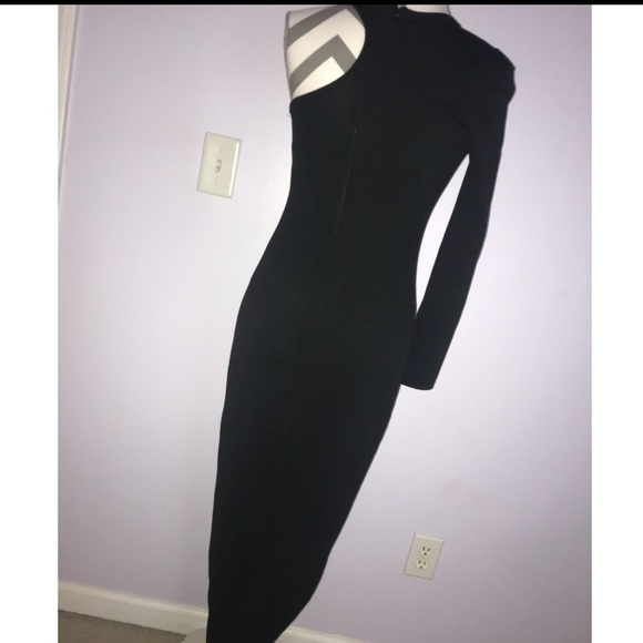 LBD One Shoulder Black Side Slit Dress - Picture 2 of 4